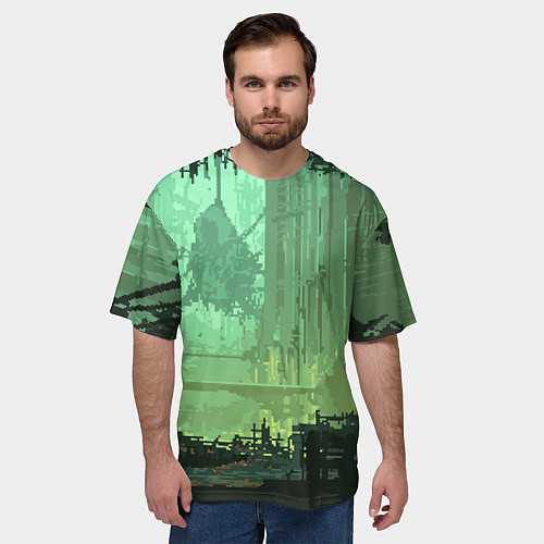 Мужская футболка оверсайз Пиксельный киберпанк пейзаж иллюстрация / 3D-принт – фото 3