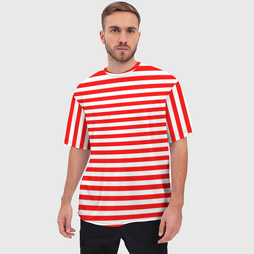 Мужская футболка оверсайз Ярко красные полосы / 3D-принт – фото 3
