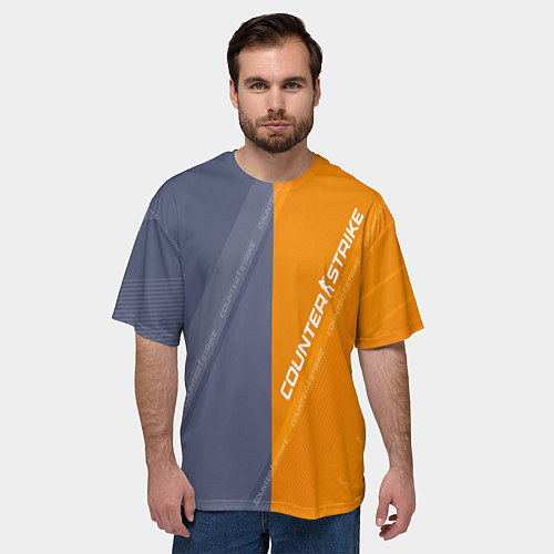 Мужская футболка оверсайз Counter Strike 2 Blue Orange Pattern / 3D-принт – фото 3