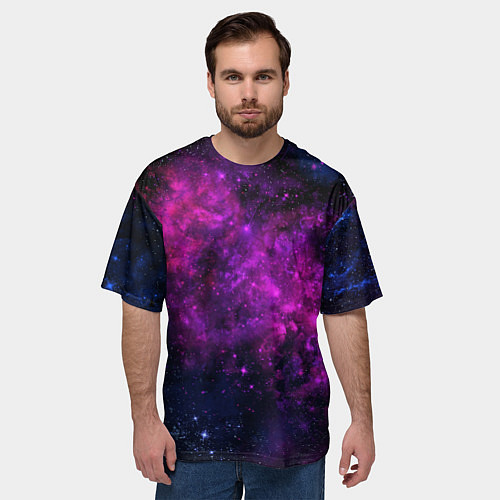 Мужская футболка оверсайз Neon pink nebula / 3D-принт – фото 3