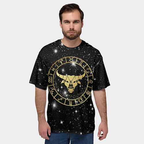 Мужская футболка оверсайз Телец золотой на звездном небе / 3D-принт – фото 3