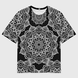 Футболка оверсайз мужская Мандала на черном фоне, цвет: 3D-принт