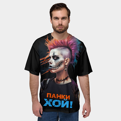 Мужская футболка оверсайз Девушка панки хой / 3D-принт – фото 3