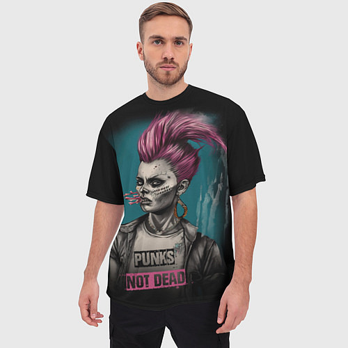 Мужская футболка оверсайз Punks no dead girl / 3D-принт – фото 3