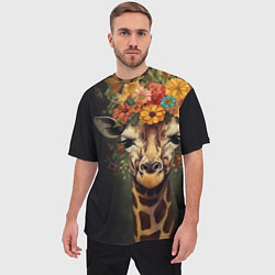 Футболка оверсайз мужская Портрет жирафа с цветами: арт нейросети, цвет: 3D-принт — фото 2