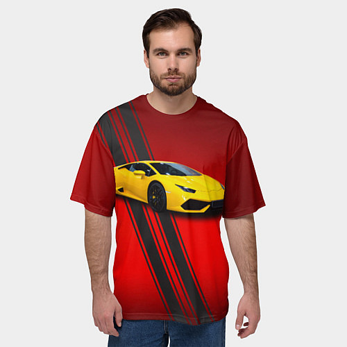 Мужская футболка оверсайз Итальянский гиперкар Lamborghini Aventador / 3D-принт – фото 3