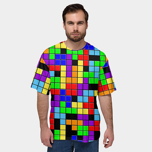 Мужская футболка оверсайз Тетрис цветные блоки / 3D-принт – фото 3