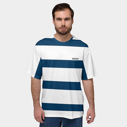 Мужская футболка оверсайз Бело-синий полосатый узор / 3D-принт – фото 3