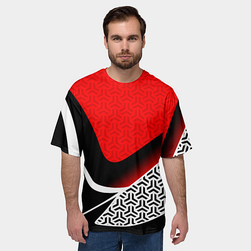 Мужская футболка оверсайз Геометрическая униформа - красная / 3D-принт – фото 3