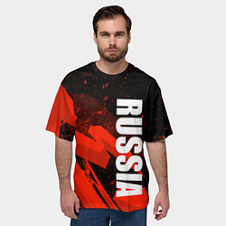Футболка оверсайз мужская Russia - белая надпись на красных брызгах, цвет: 3D-принт — фото 2
