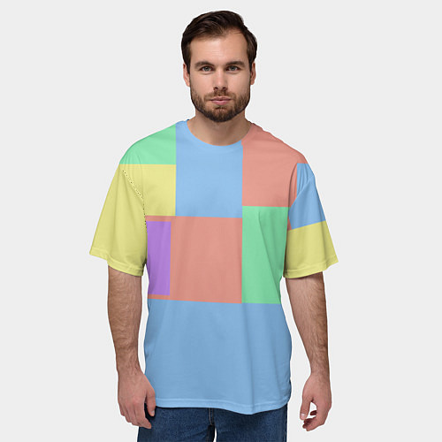 Мужская футболка оверсайз Разноцветные квадраты и прямоугольники / 3D-принт – фото 3