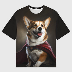Футболка оверсайз мужская Корги в красном плаще, цвет: 3D-принт