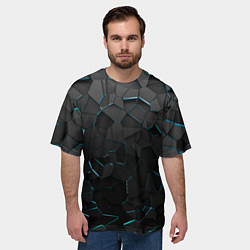 Футболка оверсайз мужская Плиты с синей неоновой подсветкой, цвет: 3D-принт — фото 2