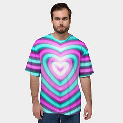 Футболка оверсайз мужская Неоновые сердца, цвет: 3D-принт — фото 2