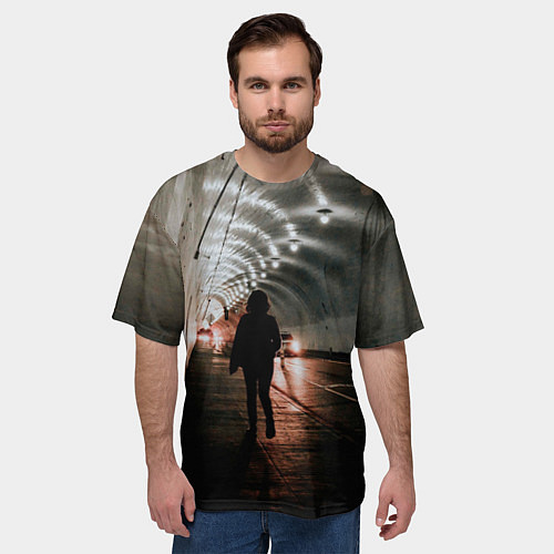 Мужская футболка оверсайз Ночной тоннель / 3D-принт – фото 3