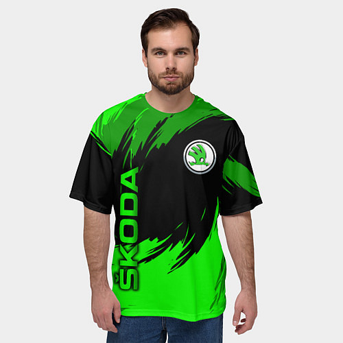 Мужская футболка оверсайз Шкода - зеленые штрихи / 3D-принт – фото 3