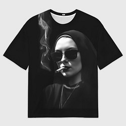 Футболка оверсайз мужская Монашка в черных очках с сигарой, цвет: 3D-принт