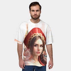 Футболка оверсайз мужская Девушка в кокошнике с косой - кремль, цвет: 3D-принт — фото 2