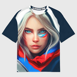 Футболка оверсайз мужская Девушка с голубыми глазами в флаге, цвет: 3D-принт