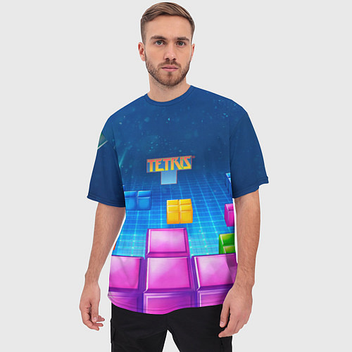 Мужская футболка оверсайз Падающие кубики Тетрис / 3D-принт – фото 3