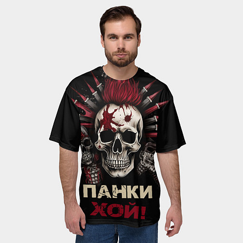 Мужская футболка оверсайз Панки хой череп / 3D-принт – фото 3