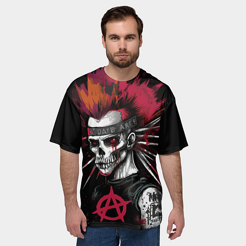 Мужская футболка оверсайз Скелет панк анархист / 3D-принт – фото 3
