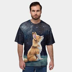Футболка оверсайз мужская Корги и звездное небо - акварель, цвет: 3D-принт — фото 2