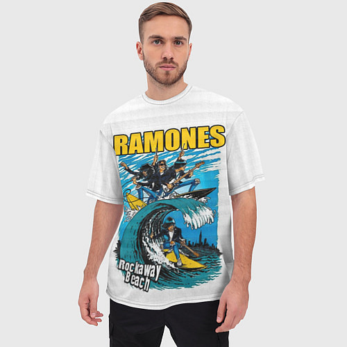 Мужская футболка оверсайз Ramones rock away beach / 3D-принт – фото 3