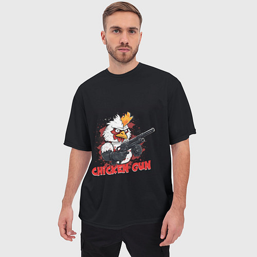 Мужская футболка оверсайз Chicken gun pew pew / 3D-принт – фото 3