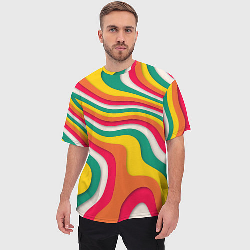 Мужская футболка оверсайз Множество красочных линий / 3D-принт – фото 3