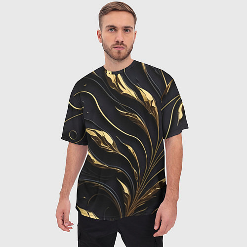 Мужская футболка оверсайз Золотой орнамент на черном / 3D-принт – фото 3