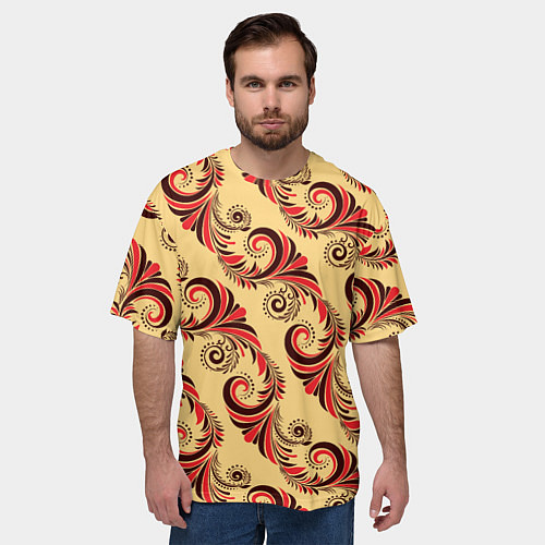 Мужская футболка оверсайз Винтажный растительный орнамент / 3D-принт – фото 3