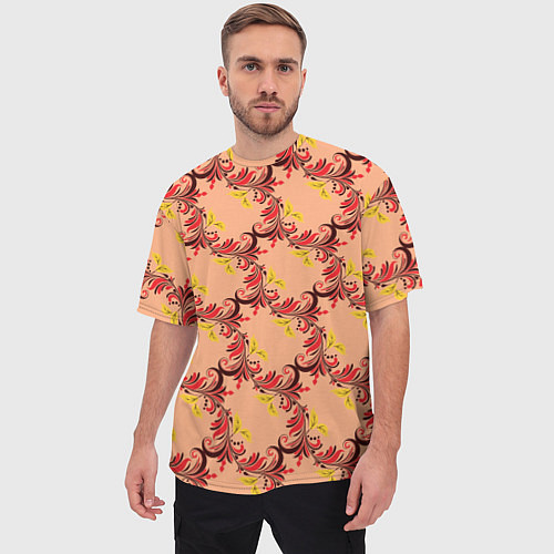 Мужская футболка оверсайз Абстрактный винтажный растительный орнамент / 3D-принт – фото 3