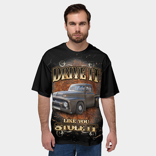 Мужская футболка оверсайз Хот род на базе машины 50-х годов Ford F-100 / 3D-принт – фото 3