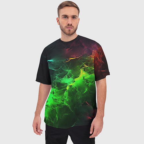 Мужская футболка оверсайз Зеленое свечение / 3D-принт – фото 3
