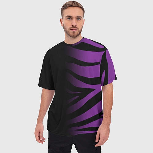 Мужская футболка оверсайз Фиолетовый с черными полосками зебры / 3D-принт – фото 3