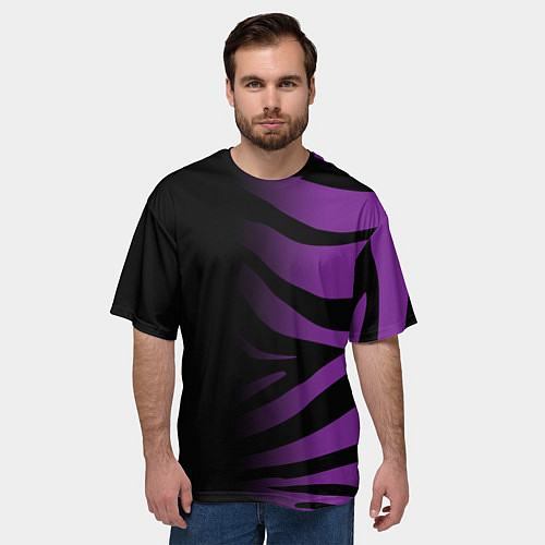 Мужская футболка оверсайз Фиолетовый с черными полосками зебры / 3D-принт – фото 3