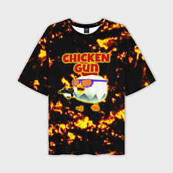 Футболка оверсайз мужская Chicken Gun на фоне огня, цвет: 3D-принт