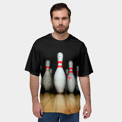 Мужская футболка оверсайз Боулинг - кегли на дорожке / 3D-принт – фото 3