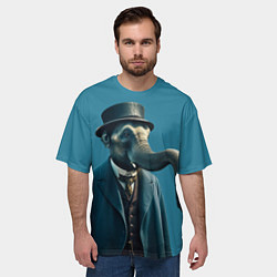 Футболка оверсайз мужская Слон джентельмен в смокинге и шляпе, цвет: 3D-принт — фото 2