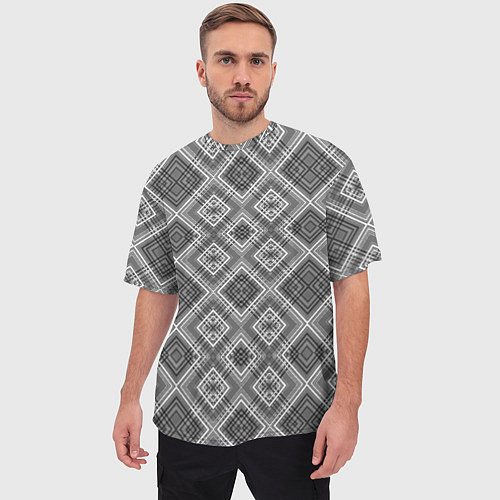 Мужская футболка оверсайз Геометрический узор черно белые ромбы / 3D-принт – фото 3