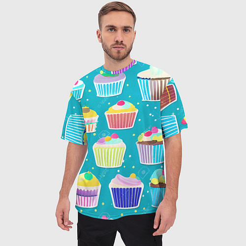 Мужская футболка оверсайз Торты и кексы / 3D-принт – фото 3