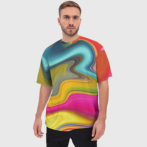 Мужская футболка оверсайз Волны цвета / 3D-принт – фото 3