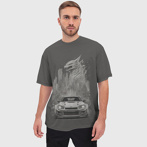 Мужская футболка оверсайз Godzilla car / 3D-принт – фото 3