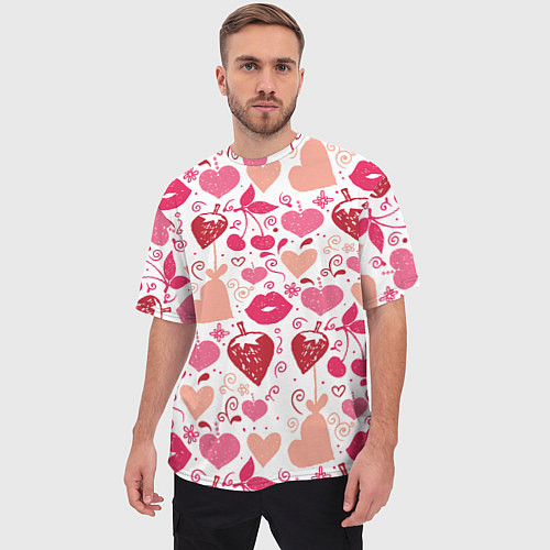 Мужская футболка оверсайз Клубничная любовь / 3D-принт – фото 3