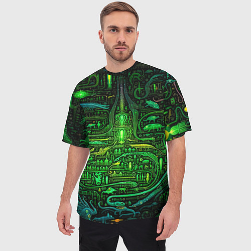 Мужская футболка оверсайз Психоделика в зеленом - нейронная сеть / 3D-принт – фото 3