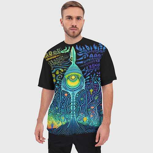 Мужская футболка оверсайз Психоделика разноцветная - нейронная сеть / 3D-принт – фото 3