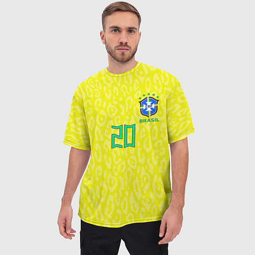 Мужская футболка оверсайз Винисиус Жуниор ЧМ 2022 сборная Бразилии домашняя / 3D-принт – фото 3