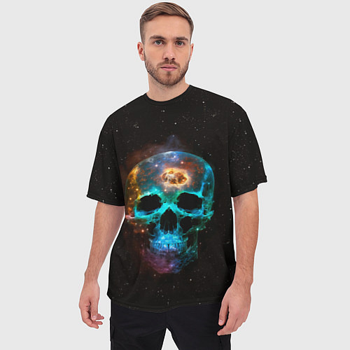 Мужская футболка оверсайз Космический череп - нейронная сеть / 3D-принт – фото 3