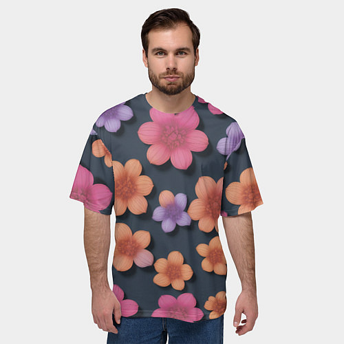 Мужская футболка оверсайз Разноцветные ромашки / 3D-принт – фото 3